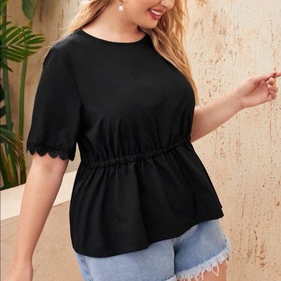 Plus Size Lace Criss Cross Back Peplum Blouse with Tie Waist, Size 4X, New - Picture 5 of 7